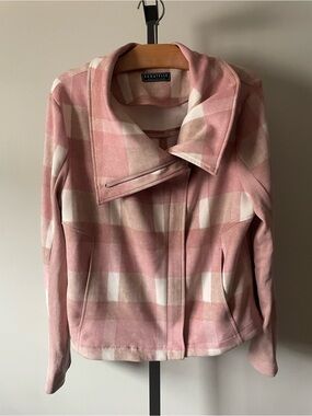 Bagatelle Buffalo Pink Plaid Moto Faux Suede Jacket Preppy Asymmetrical Zip